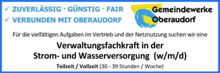 Stellenanzeige Verwaltungsfachkraft in der Strom- und Wasserversorgung